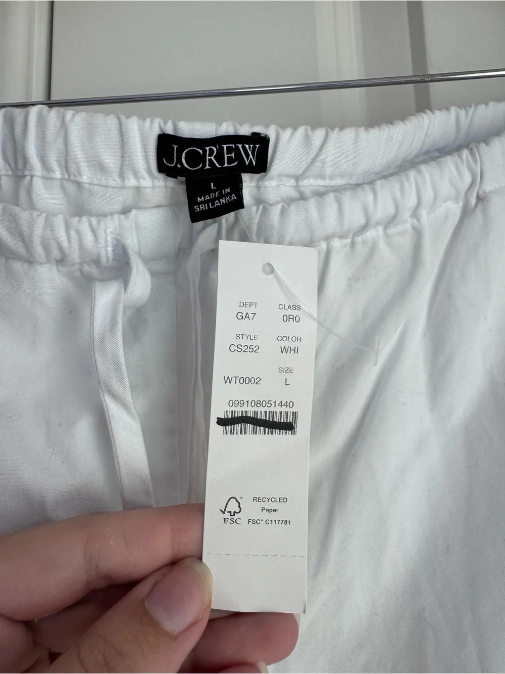 NWT J Crew Luna Pants In Cotton Poplin In White Size L